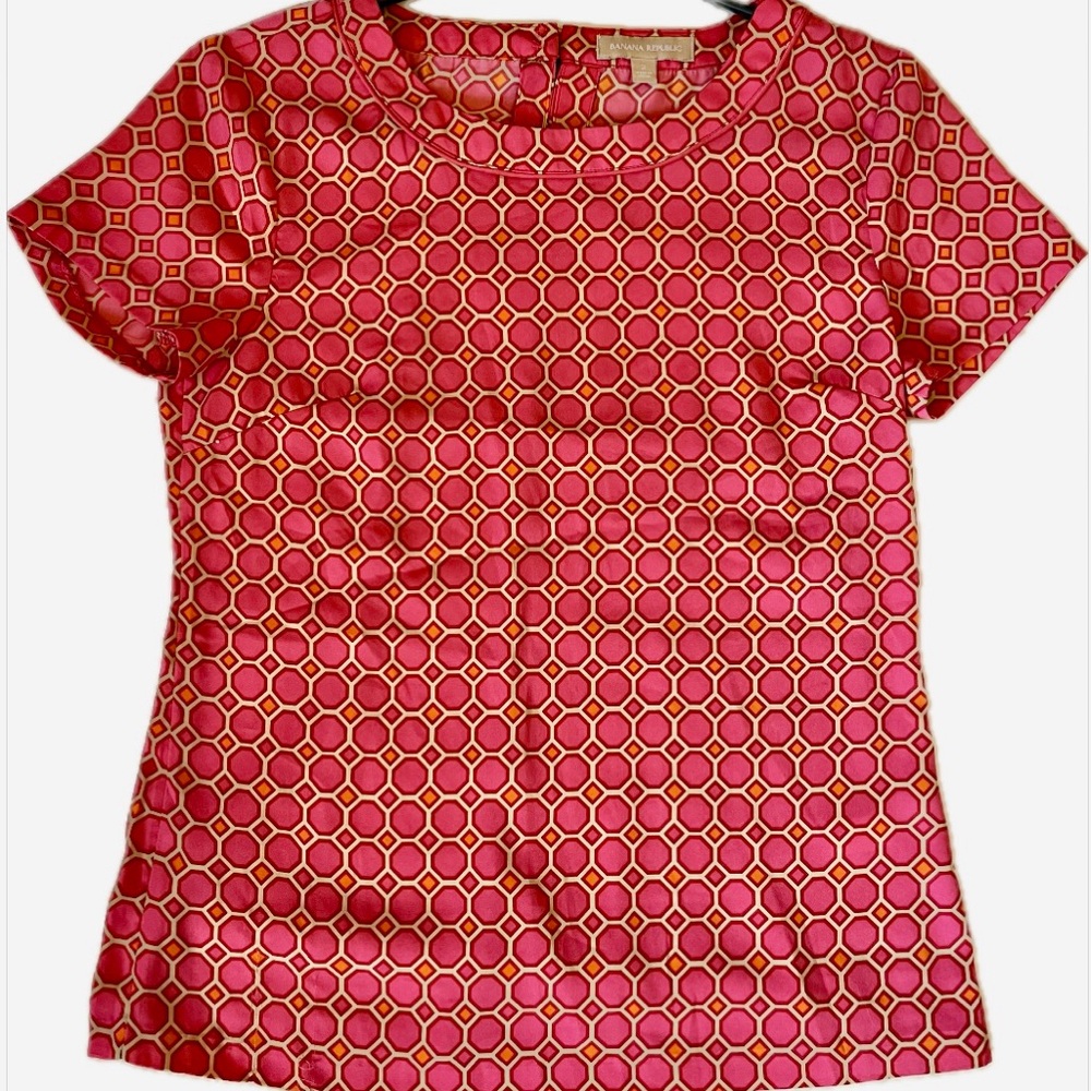 Banana Republic pink and orange geometric print blouse